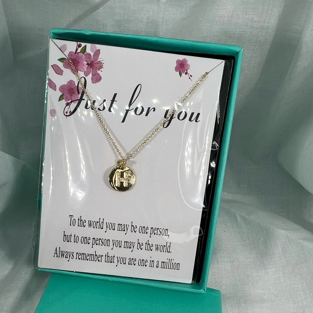 Golden H Initial CZ Minimalist Round Tiny Pendant Necklace Twee Preppy Aesthetic